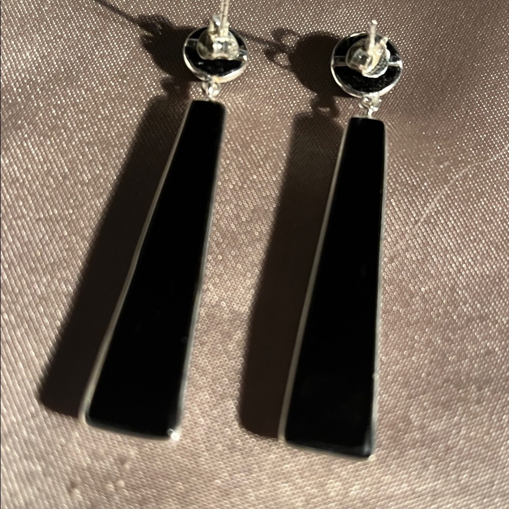 Black Onyx and Silver Pierced Earrings - Picture 3 of 5